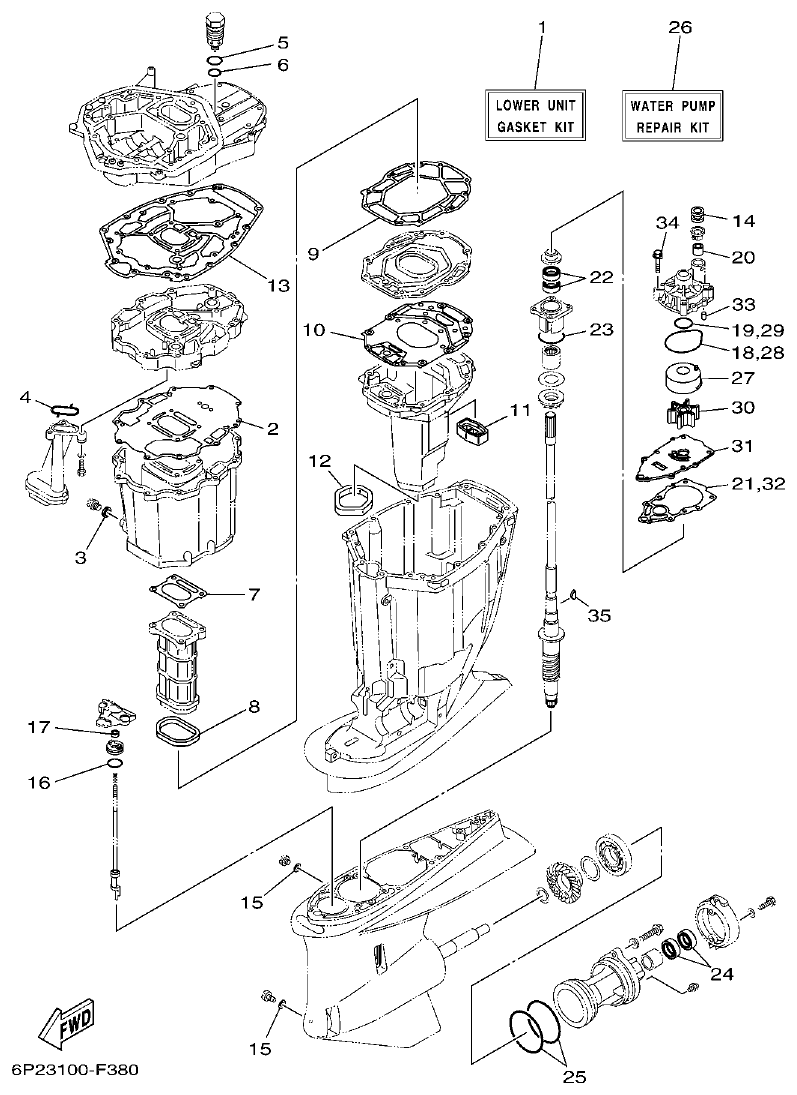 Yamaha F250AET, FL250AET, F250TR, LF250TR REPAIR KIT 2 parts diagram